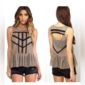 Free People Lace & Stripe Peplum Top Size M